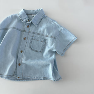 Toddler Short Sleeve Denim Shirt (6m-5y) - 2 Colors - AT NOON STORE
