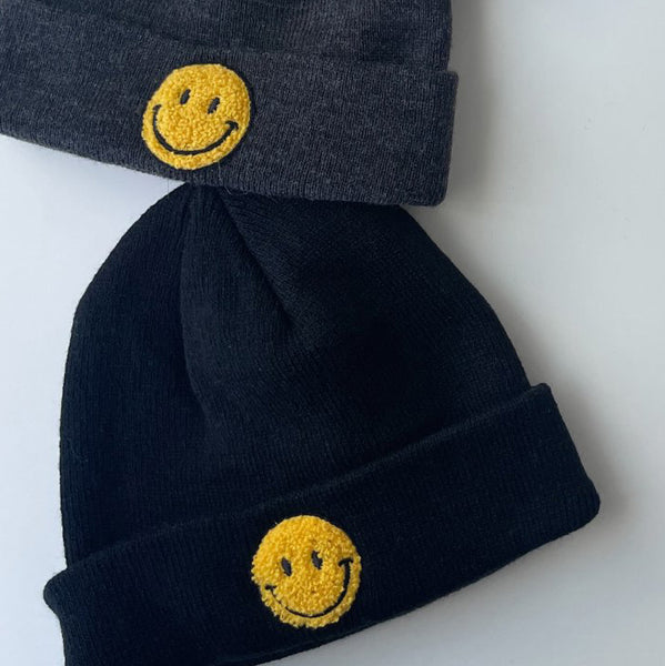 Kids Smiley Face Embroidery Patch Beanie (3-7y) - 4Colors