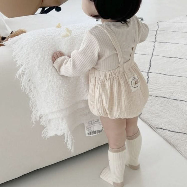 Baby Rib-Knit Tee and Suspender Bloomer Set (6-18m) - Beige
