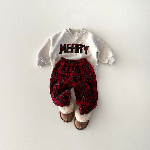Toddler Merry Patch Embroidery Sweatshirt and Tartan Fleece Jogger Pants (6m-6y) - Red