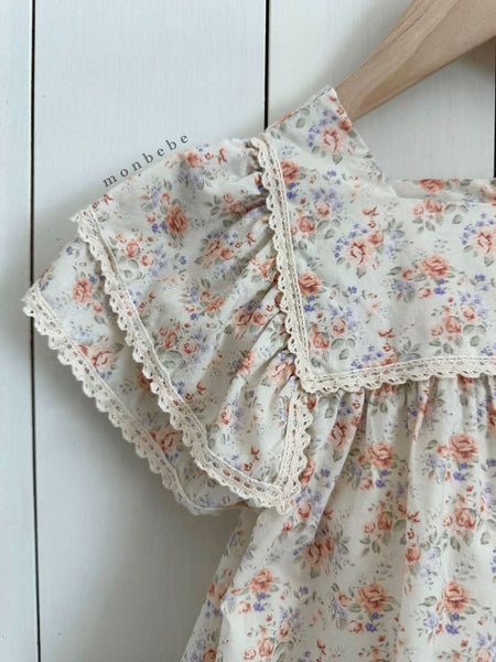 Girls Monbebe Ruffle Short Sleeve Dress (1-5y) - Orange Floral