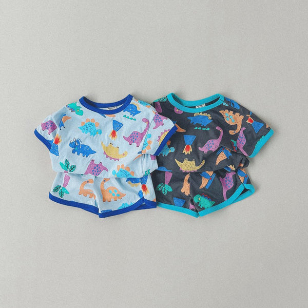 Kids Dino Graphic Print T-Shirt and Shorts Set (1-5y) - 2 Colors