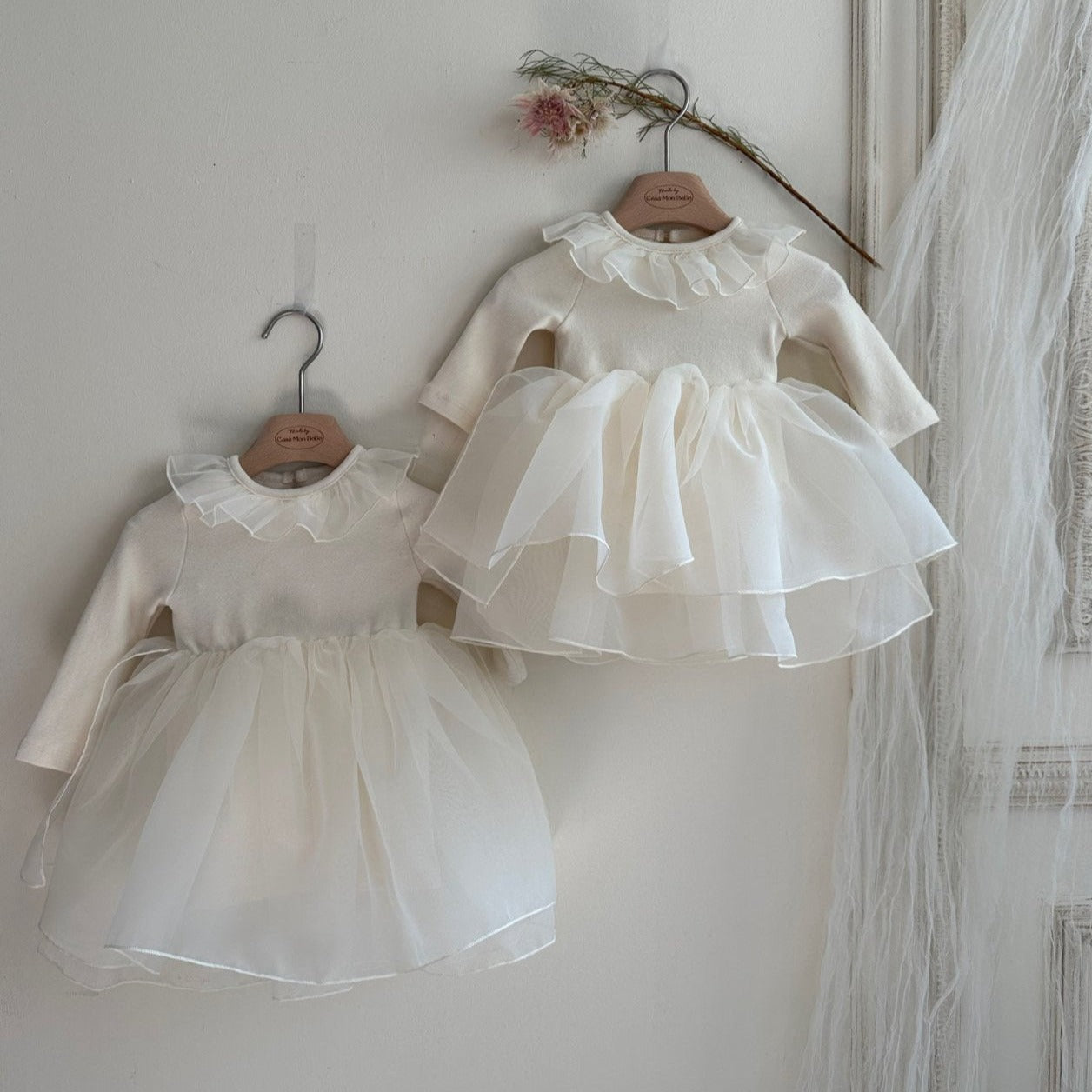 Baby Toddler Monbebe Ruffle Collar Tutu (3m-6y) - Cream - AT NOON STORE