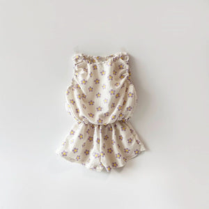 Toddler Seersucker Print Sleeveless Top and Shorts Set (2-5y) - Flower