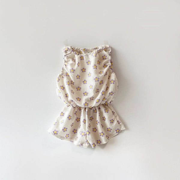 Toddler Seersucker Print Sleeveless Top and Shorts Set (2-5y) - Flower