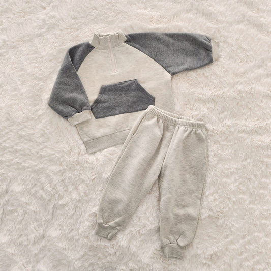 Kids 1/4 - Zip Kangaroo Pocket Pullover and Jogger Pants Set (1 - 6y) - Grey kids outfit