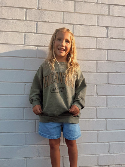 Kids Adult 'Heaven Made' Garment Dyed Long Sleeve Sweatshirt (1-7y, Adult) - 3 Colors kids outfit