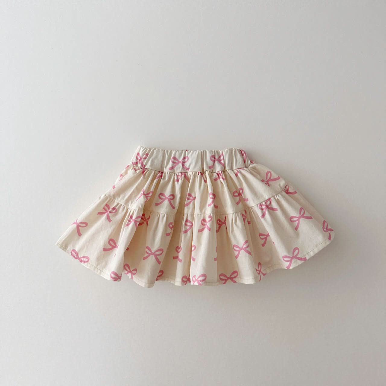 Kids Big Collar Puff Sleeve Top and Skirted Shorts Set (1 - 5y) - Pink Bow Print kids outfit