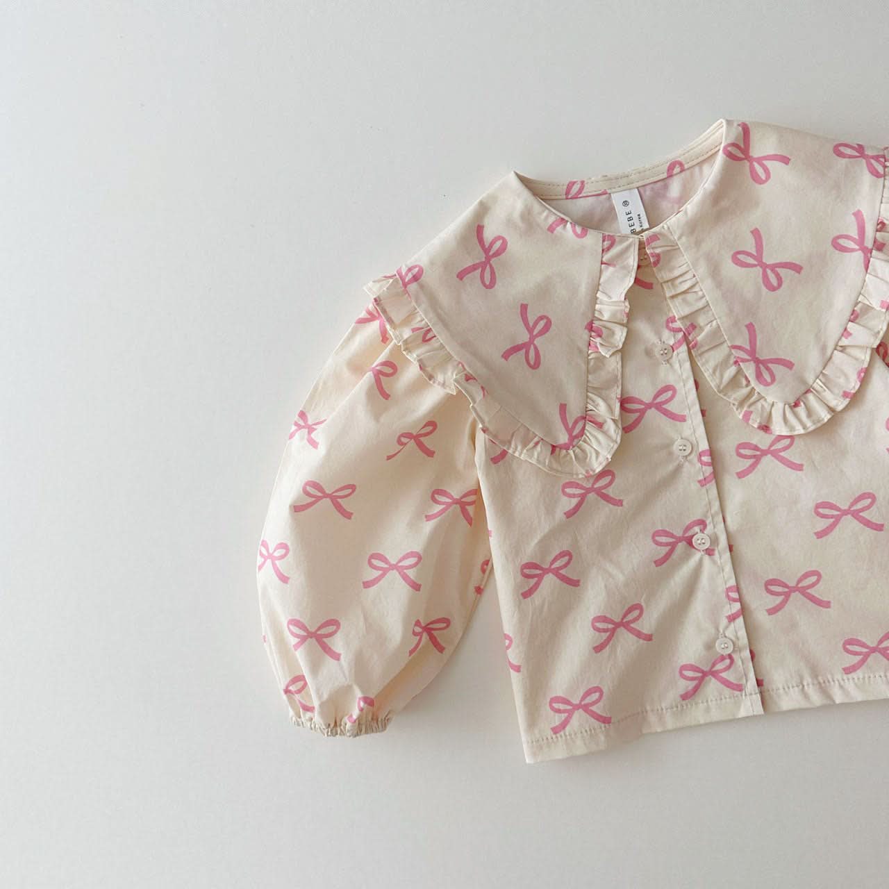 Kids Big Collar Puff Sleeve Top and Skirted Shorts Set (1 - 5y) - Pink Bow Print kids outfit