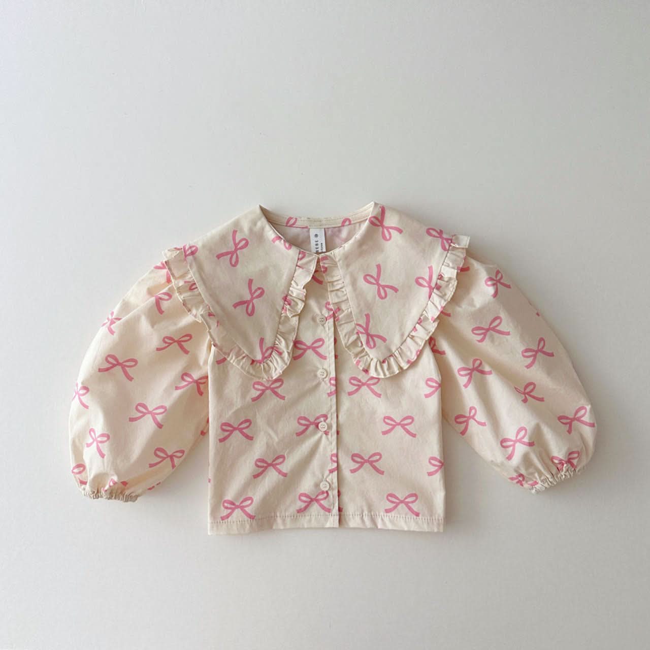 Kids Big Collar Puff Sleeve Top and Skirted Shorts Set (1 - 5y) - Pink Bow Print kids outfit