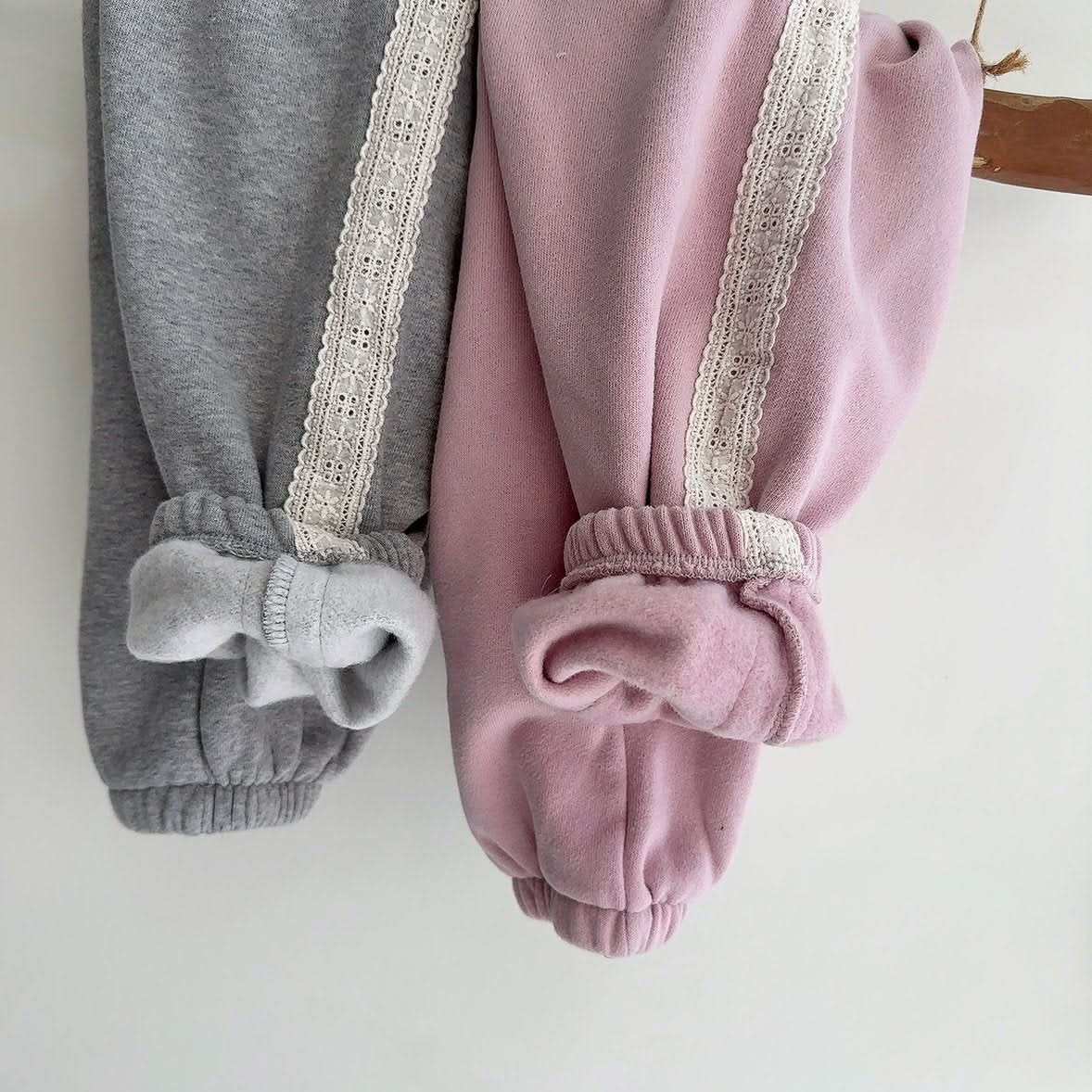 Kids Blushed Cotton Lace Detail Jogger Pants (2 - 6y) - 2 Colors kids outfit
