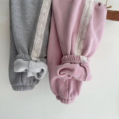 Kids Blushed Cotton Lace Detail Jogger Pants (2 - 6y) - 2 Colors kids outfit