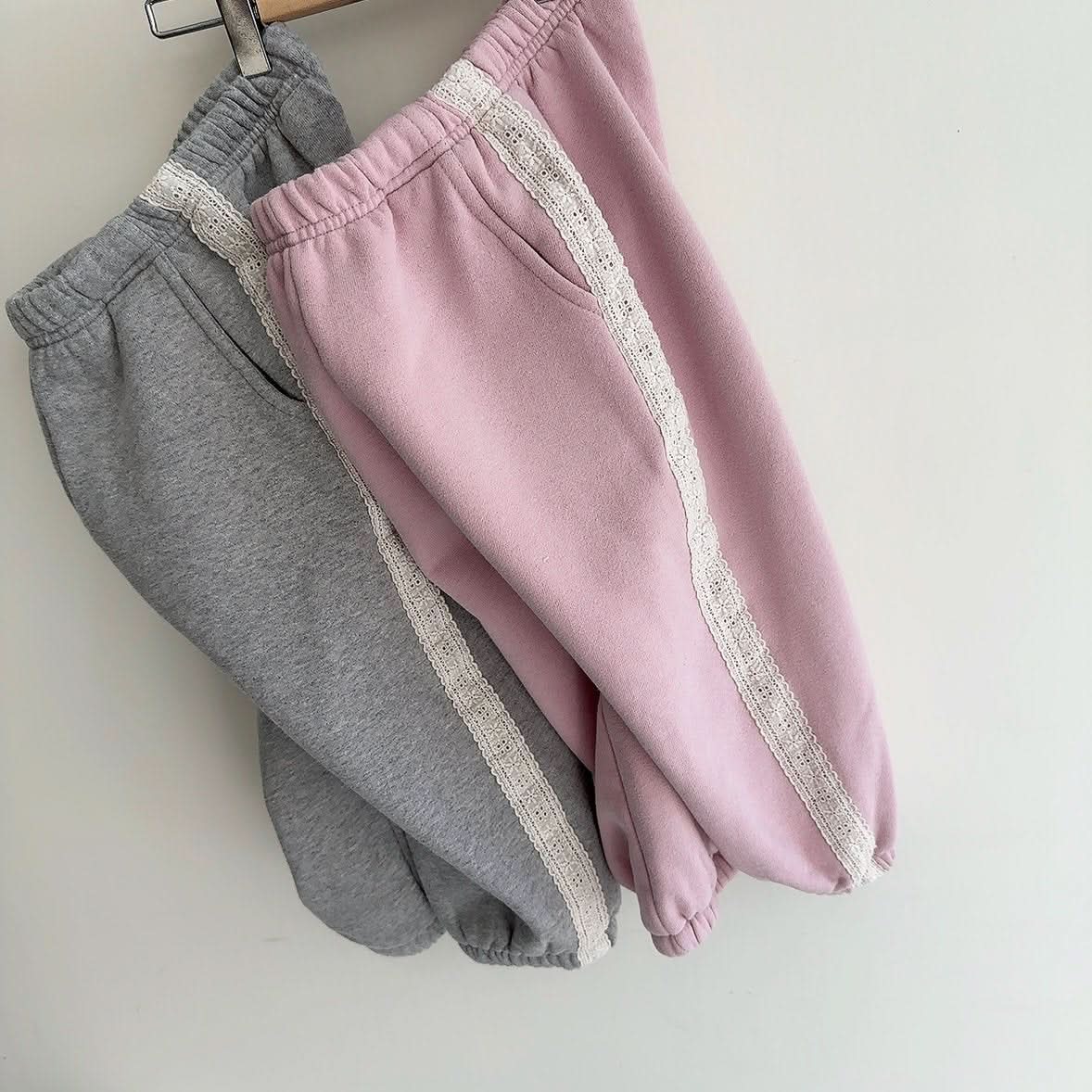 Kids Blushed Cotton Lace Detail Jogger Pants (2 - 6y) - 2 Colors kids outfit