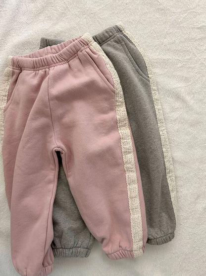 Kids Blushed Cotton Lace Detail Jogger Pants (2 - 6y) - 2 Colors kids outfit