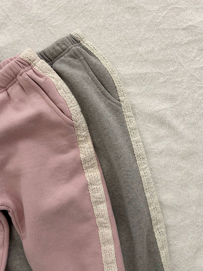 Kids Blushed Cotton Lace Detail Jogger Pants (2 - 6y) - 2 Colors kids outfit