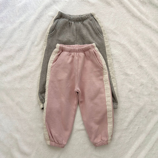 Kids Blushed Cotton Lace Detail Jogger Pants (2 - 6y) - 2 Colors kids outfit