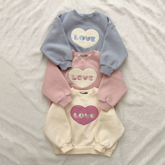 Kids Blushed Cotton Love Embroidery Sweatshirt (2 - 6y) - 3 Colors kids outfit