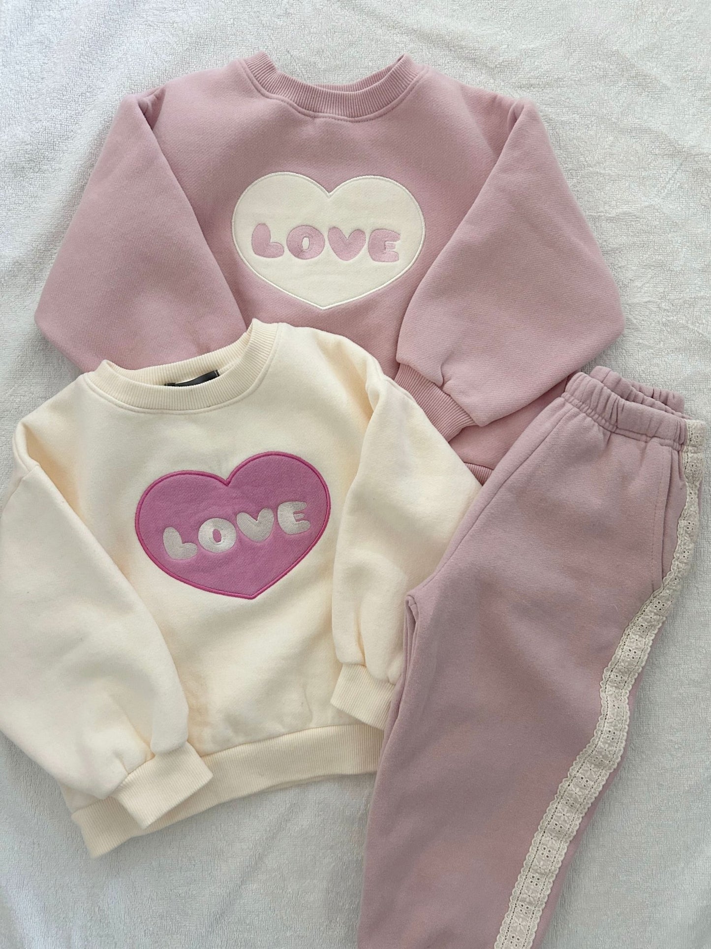 Kids Blushed Cotton Love Embroidery Sweatshirt (2 - 6y) - 3 Colors kids outfit