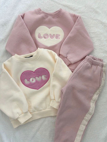 Kids Blushed Cotton Love Embroidery Sweatshirt (2 - 6y) - 3 Colors kids outfit