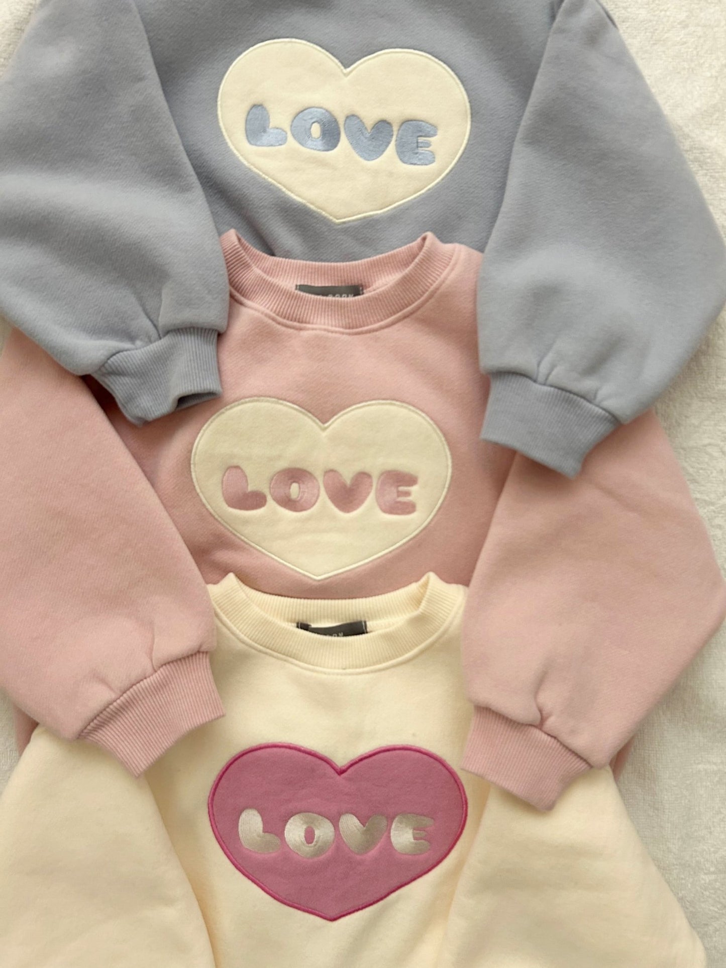Kids Blushed Cotton Love Embroidery Sweatshirt (2 - 6y) - 3 Colors kids outfit