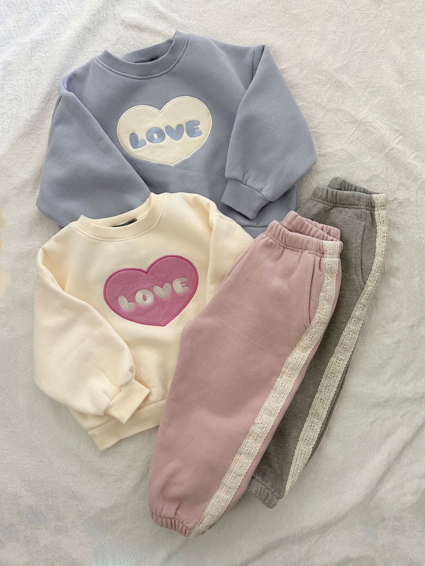 Kids Blushed Cotton Love Embroidery Sweatshirt (2 - 6y) - 3 Colors kids outfit