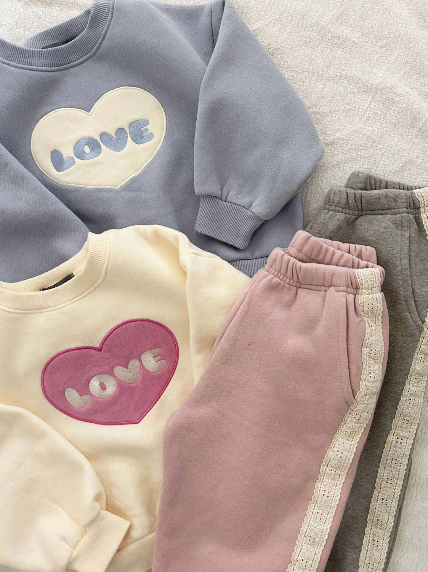 Kids Blushed Cotton Love Embroidery Sweatshirt (2 - 6y) - 3 Colors kids outfit
