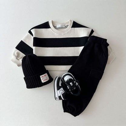 Kids Bold Stripe Crop Sweatshirt (1 - 6y) - 2 Colors kids outfit