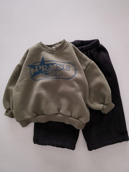 Kids Brushed Cotton PRAISE GOD Long Sleeve Sweatshirt (2 - 10y) - 2 Colors kids outfit