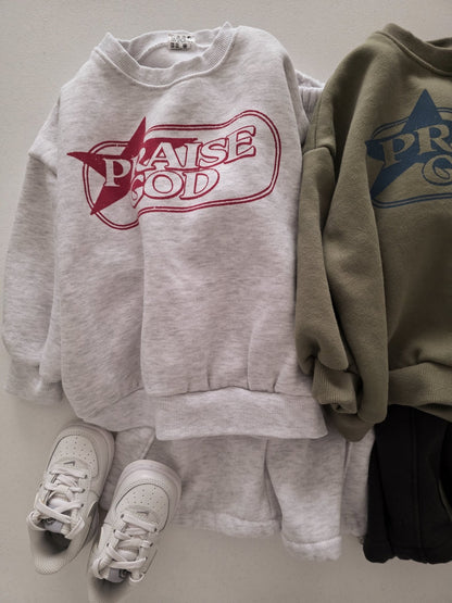 Kids Brushed Cotton PRAISE GOD Long Sleeve Sweatshirt (2 - 10y) - 2 Colors kids outfit