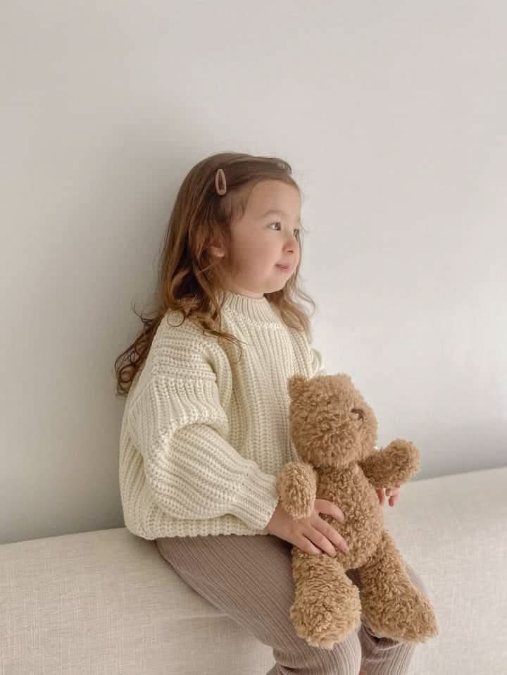 Kids Chunky Cotton Knit Sweater (3m - 6y) - Cream kids outfit