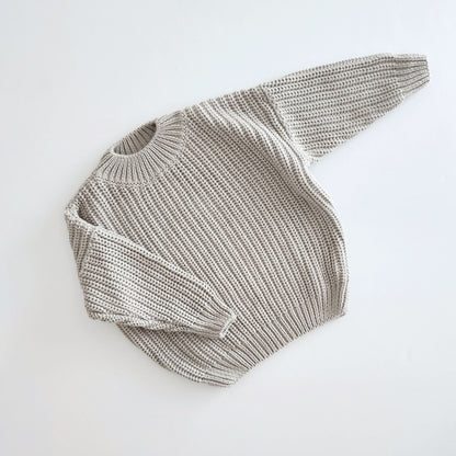 Kids Chunky Cotton Knit Sweater (3m - 6y) - Grey kids outfit
