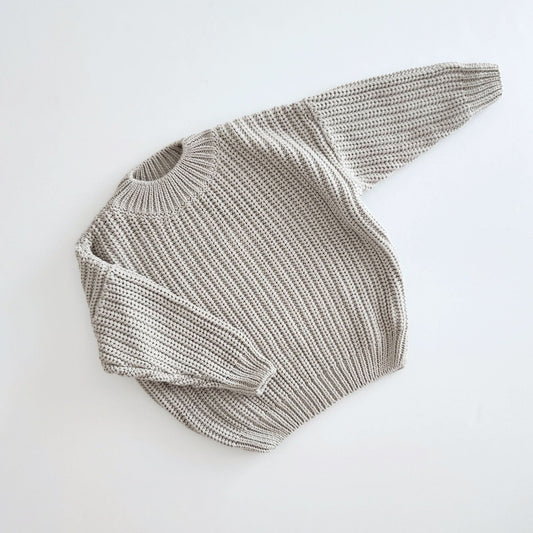 Kids Chunky Cotton Knit Sweater (3m - 6y) - Grey kids outfit