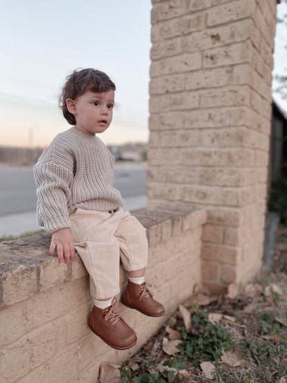 Kids Chunky Cotton Knit Sweater (3m - 6y) - Grey kids outfit