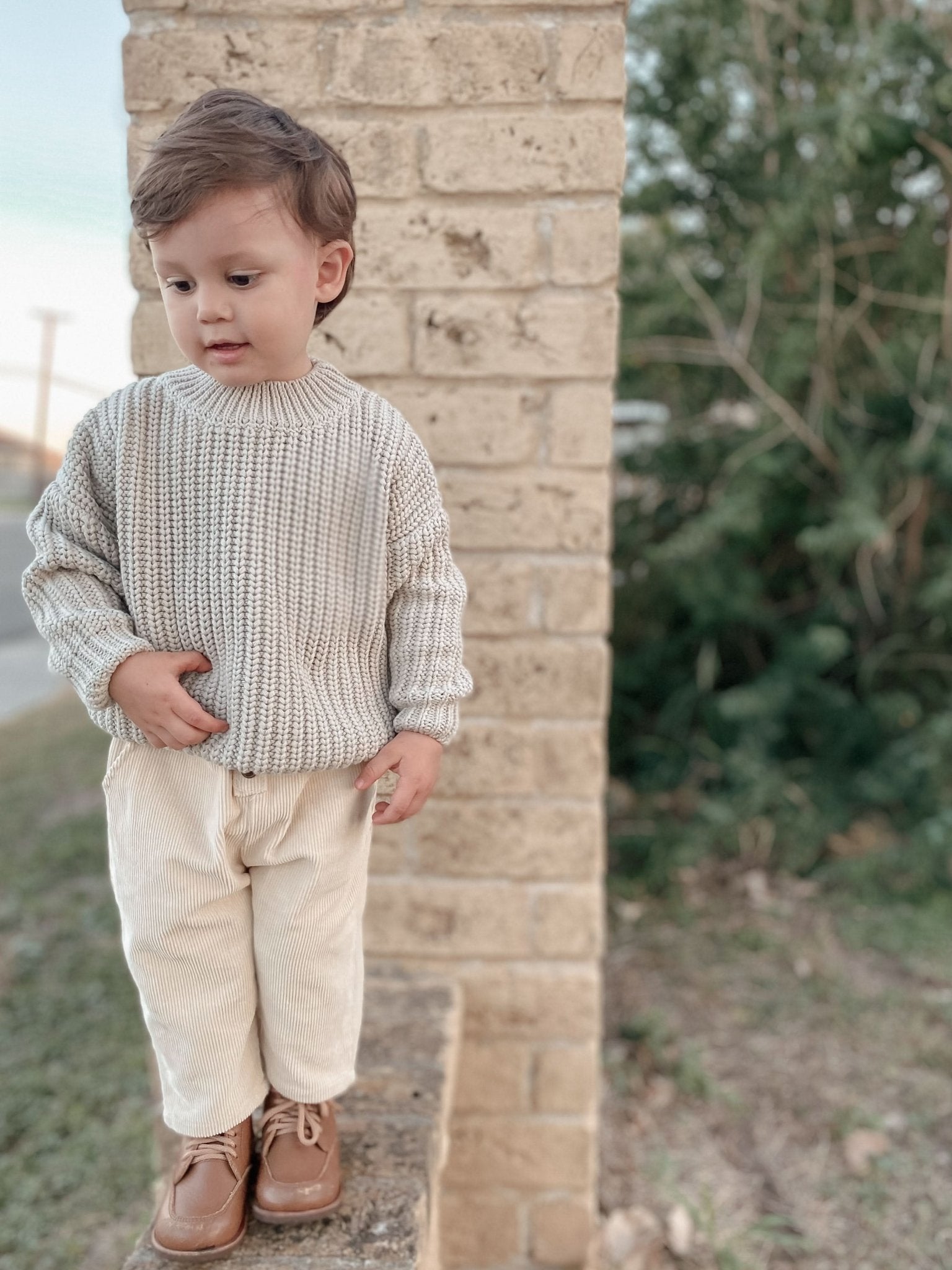 Kids Chunky Cotton Knit Sweater (3m - 6y) - Grey kids outfit