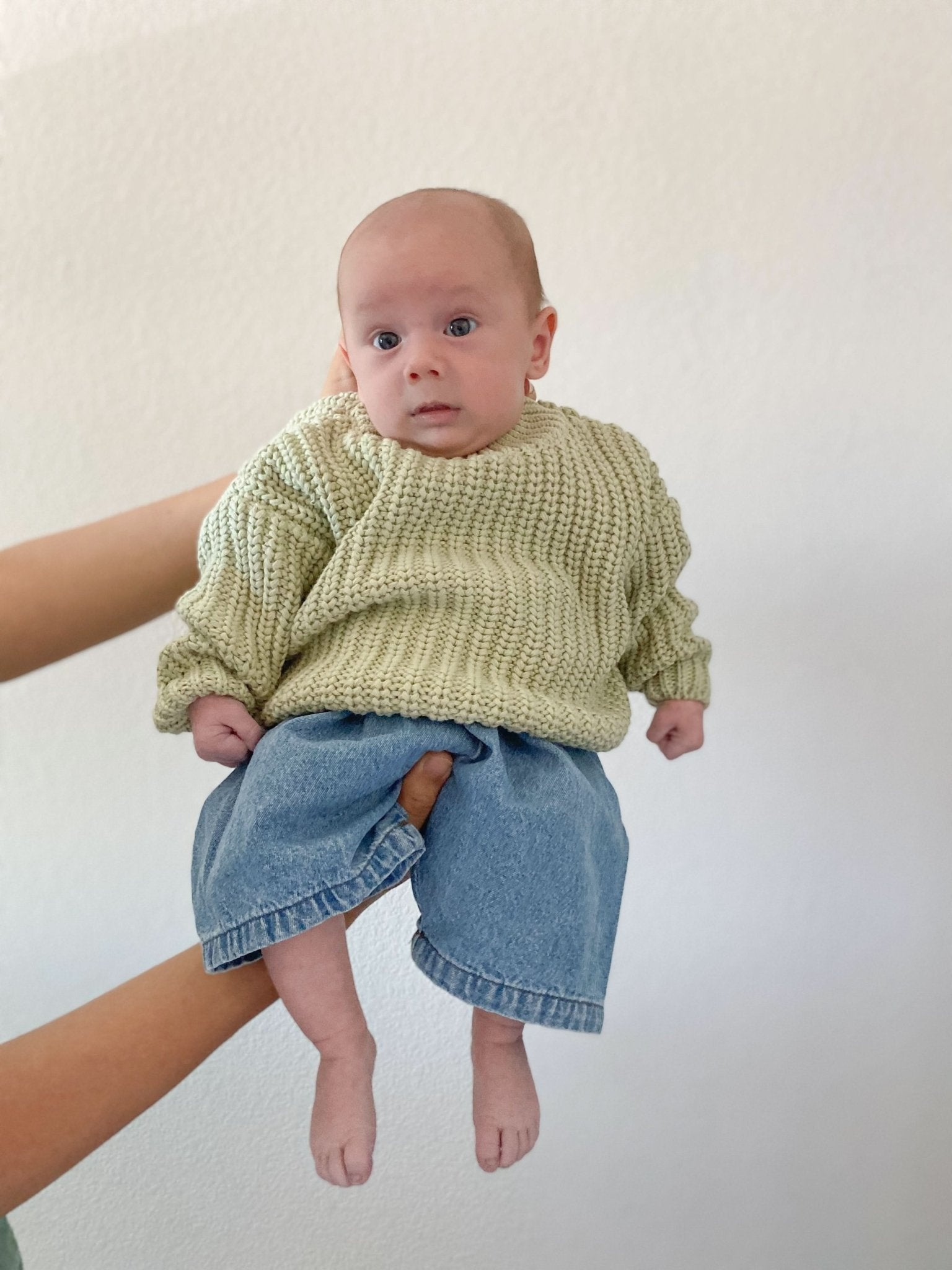 Kids Chunky Cotton Knit Sweater (3m - 6y) - Sage Green kids outfit