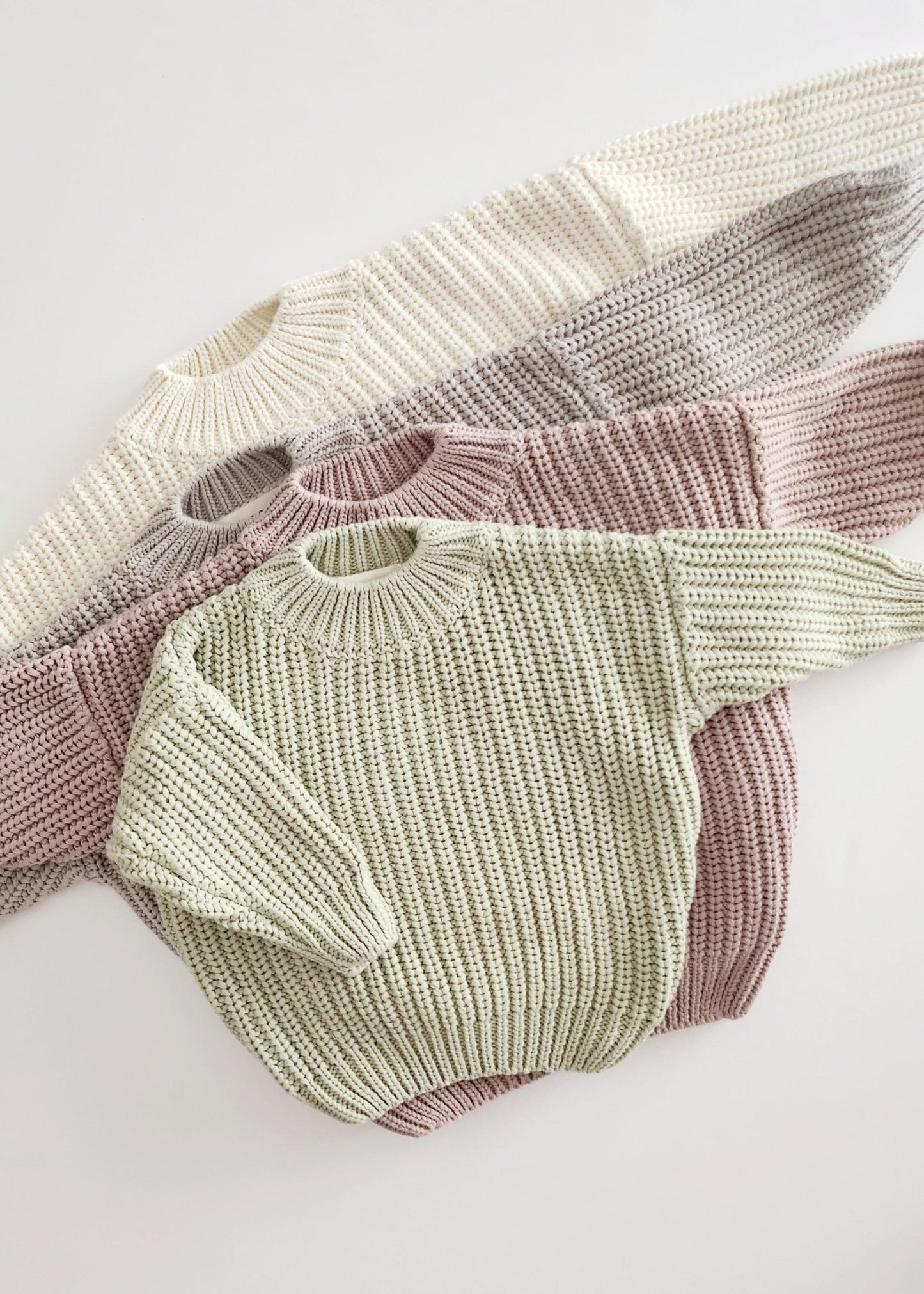 Kids Chunky Cotton Knit Sweater (3m - 6y) - Sage Green kids outfit