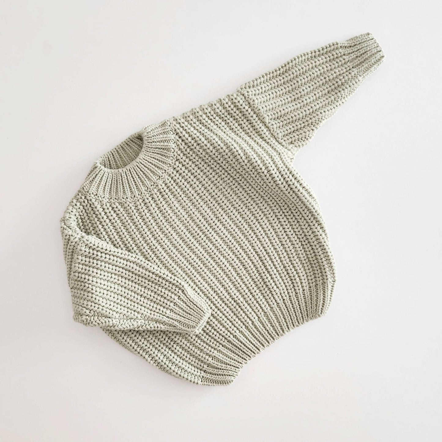 Kids Chunky Cotton Knit Sweater (3m - 6y) - Sage Green kids outfit