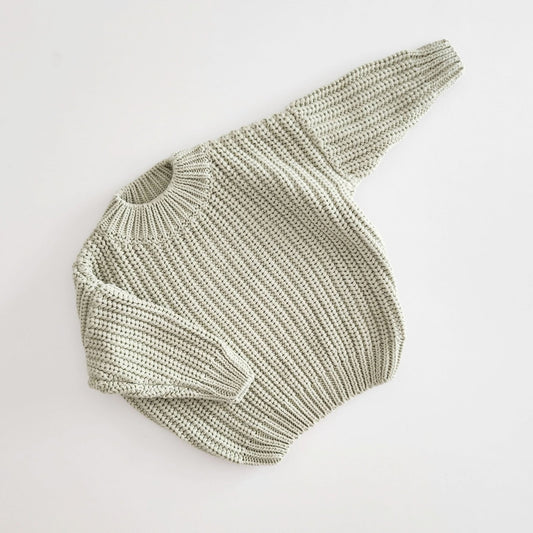 Kids Chunky Cotton Knit Sweater (3m - 6y) - Sage Green kids outfit