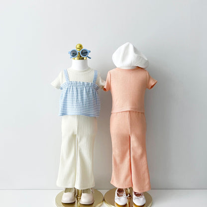 Kids Cool Short Sleeve Top and Flare Pants Set (2 - 7y) - 4 Colors kids outfit