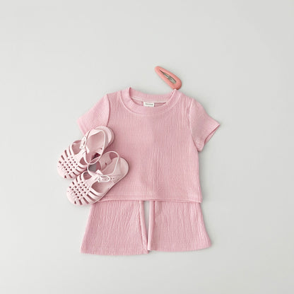 Kids Cool Short Sleeve Top and Flare Pants Set (2 - 7y) - 4 Colors kids outfit