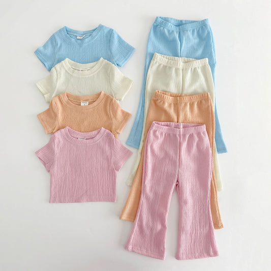 Kids Cool Short Sleeve Top and Flare Pants Set (2 - 7y) - 4 Colors kids outfit