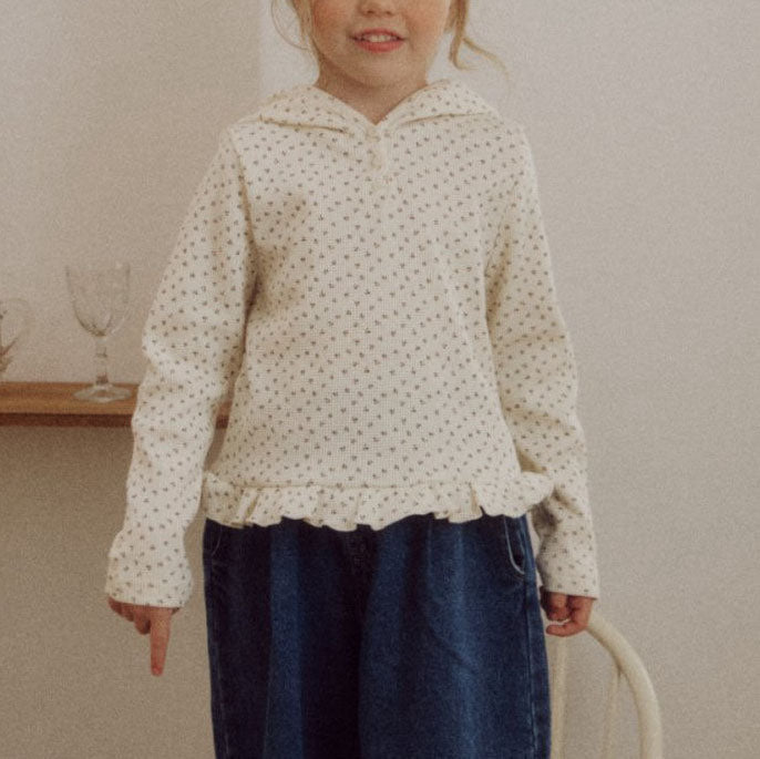 Kids F25 Floral Waffle Ruffle Hoodie (2 - 7y) - Ivory kids outfit