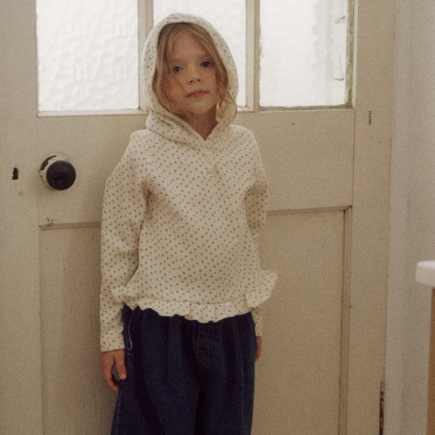 Kids F25 Floral Waffle Ruffle Hoodie (2 - 7y) - Ivory kids outfit
