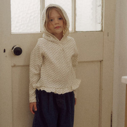 Kids F25 Floral Waffle Ruffle Hoodie (2 - 7y) - Ivory kids outfit