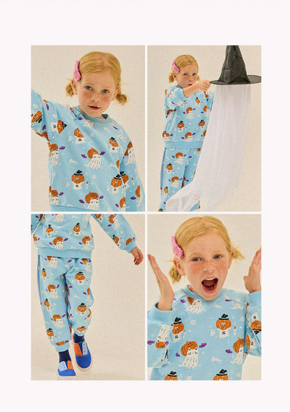 Kids F25 Halloween Long Sleeve Sweatshirt and Jogger Pants Set (3 - 9y) - Blue kids outfit