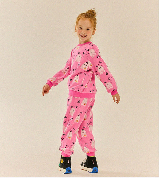 Kids F25 Halloween Long Sleeve Sweatshirt and Jogger Pants Set (3 - 9y) - Pink kids outfit