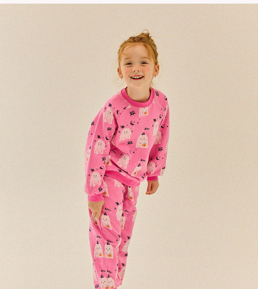 Kids F25 Halloween Long Sleeve Sweatshirt and Jogger Pants Set (3 - 9y) - Pink kids outfit
