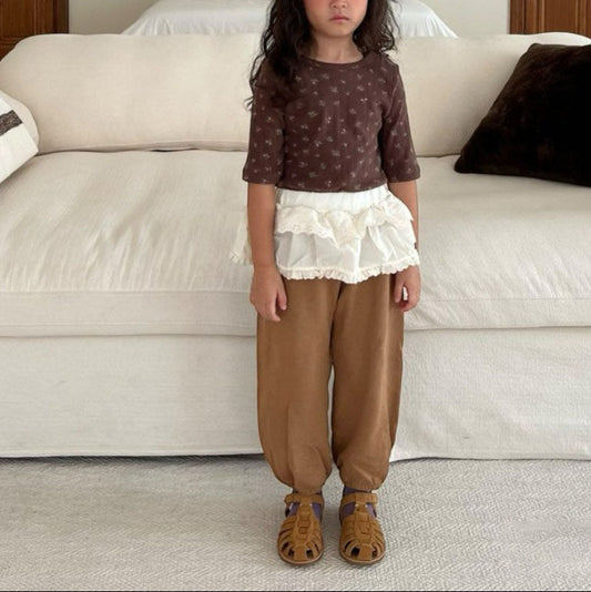 Kids F25 Lace Detail Skirted Jogger Pants (3 - 7y) - Camel kids outfit