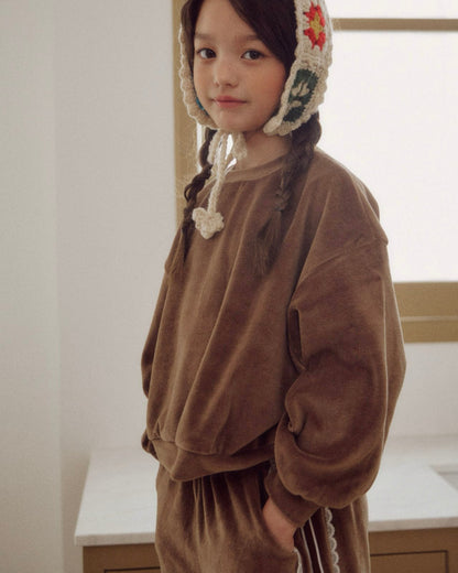 Kids F25 Velour Long Sleeve Sweatshirt and Side Lace Tape Pull - on Pants Set (3 - 7y) - Brown kids outfit