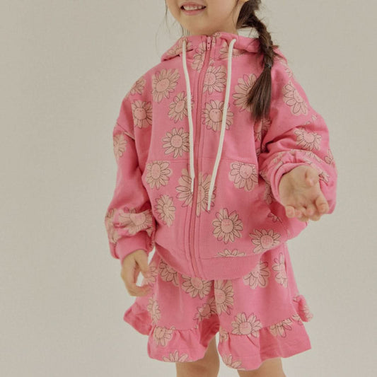Kids Flower Print Hooded Jacket and Skirted Pants Set (2 - 6y) - 2 Colors kids outfit